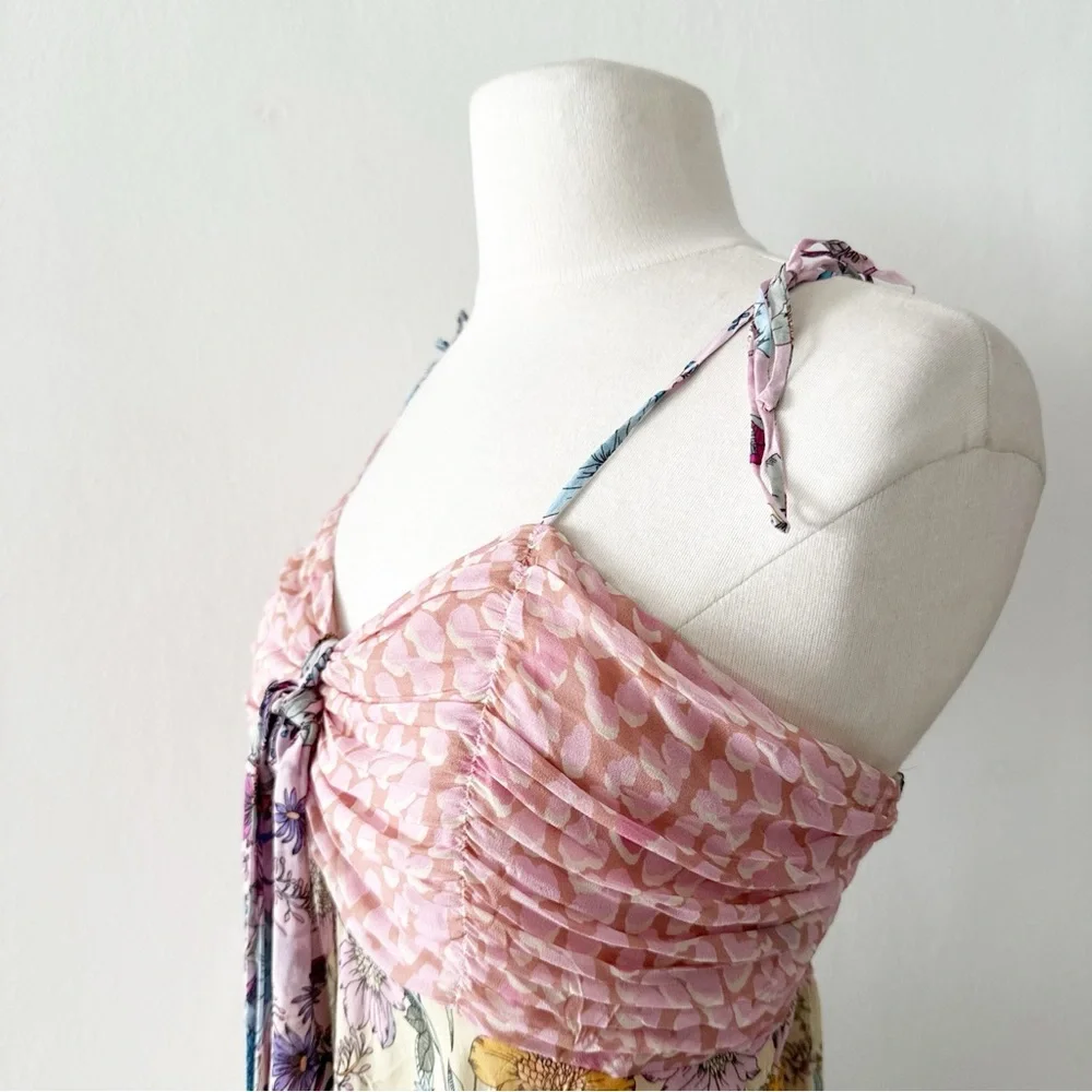 Hale Bob Floral Tie Front Tie Straps Babydoll Cami Blouse Top Size XL - Picture 4 of 6